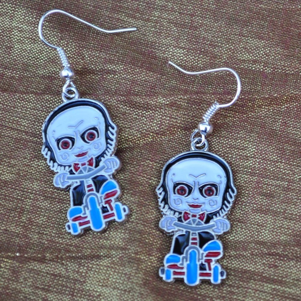 3 for $50 - horror movie monster enamel pierced earrings Billy Jigsaw Saw (5028)